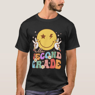 Hello Second Grade Hippie Smile Face Vintage Back T-Shirt