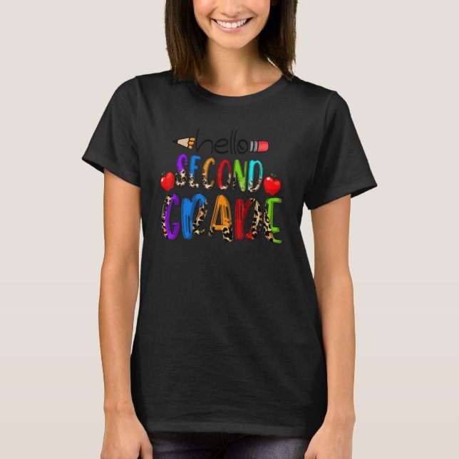 Hello Second Grade Leopard Back To School 2nd Grad T-Shirt (Front)