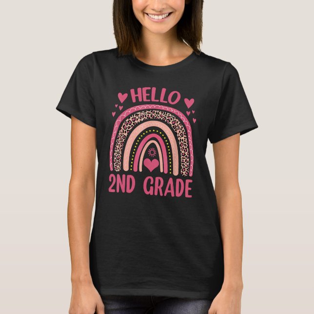 Hello Second Grade Leopard Print 2nd Grade Back To T-Shirt (Front)