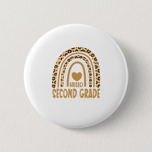 Hello Second Grade-Leopard Rainbow-Back to School 6 Cm Round Badge (Front)