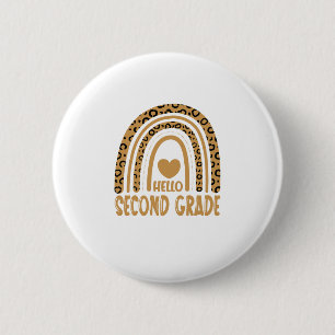 Hello Second Grade-Leopard Rainbow-Back to School 6 Cm Round Badge
