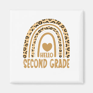 Hello Second Grade-Leopard Rainbow-Back to School Magnet