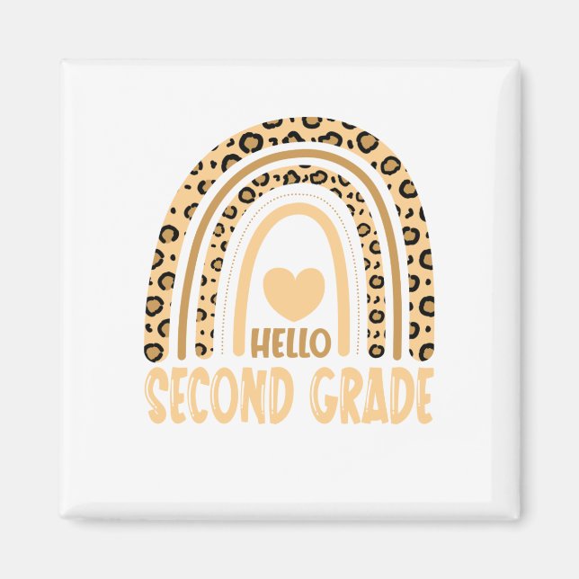 Hello Second Grade-Leopard Rainbow-Back to School Magnet (Front)