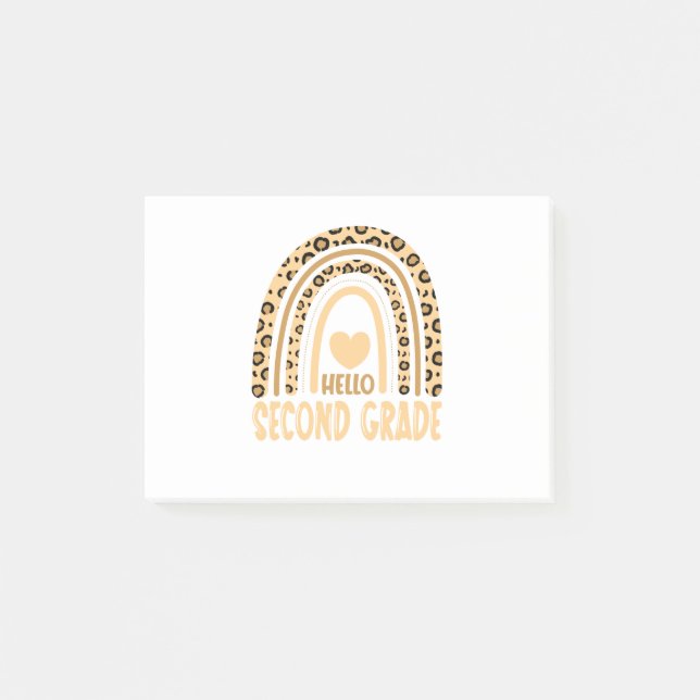Hello Second Grade-Leopard Rainbow-Back to School Post-it Notes (Front)