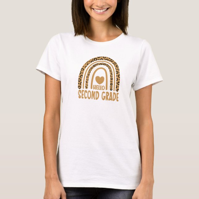 Hello Second Grade-Leopard Rainbow-Back to School T-Shirt (Front)
