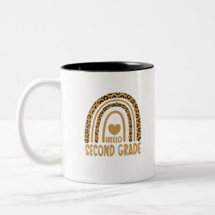 Hello Second Grade-Leopard Rainbow-Back to School Two-Tone Coffee Mug