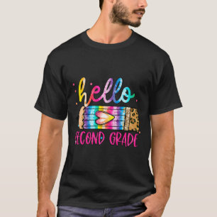Hello Second Grade Leopard Tie Dye Pencil Cute Te T-Shirt