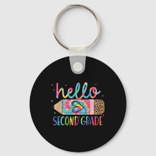 Hello Second Grade Pencil Tie Dye Back To School 2 Key Ring