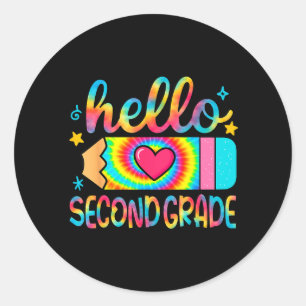 Hello Second Grade Pencil Tie Dye Back To School Classic Round Sticker