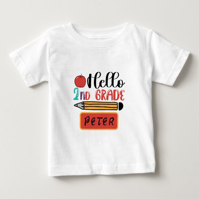 Hello Second Grade Personalised Back to School Fun Baby T-Shirt (Front)