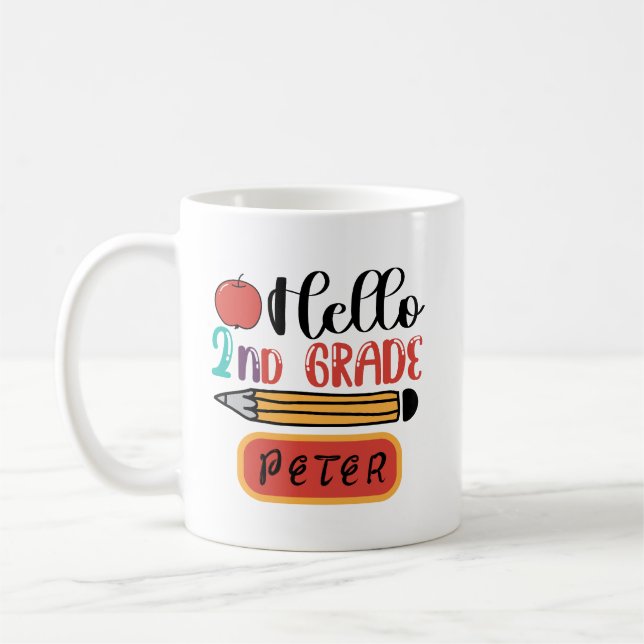 Hello Second Grade Personalised Back to School Fun Coffee Mug (Left)