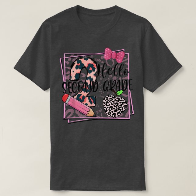 Hello Second Grade Pink Leopard 2nd Grade Back To  T-Shirt (Design Front)