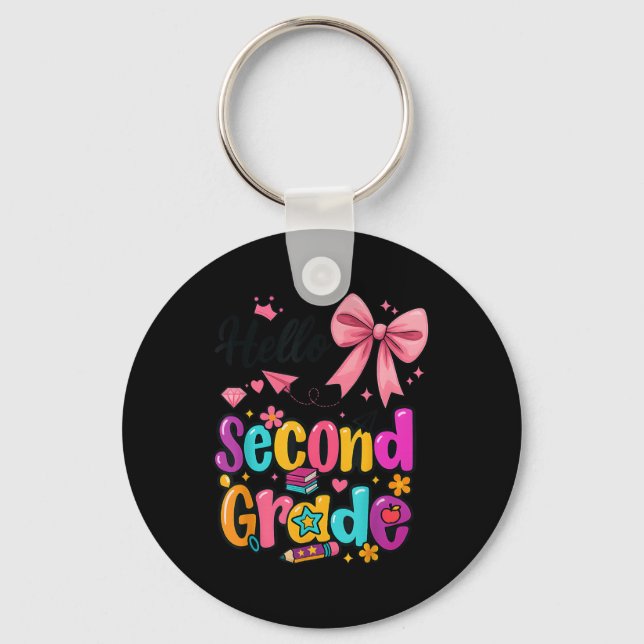 Hello Second Grade Preppy Back To School Boy Girl  Key Ring (Front)