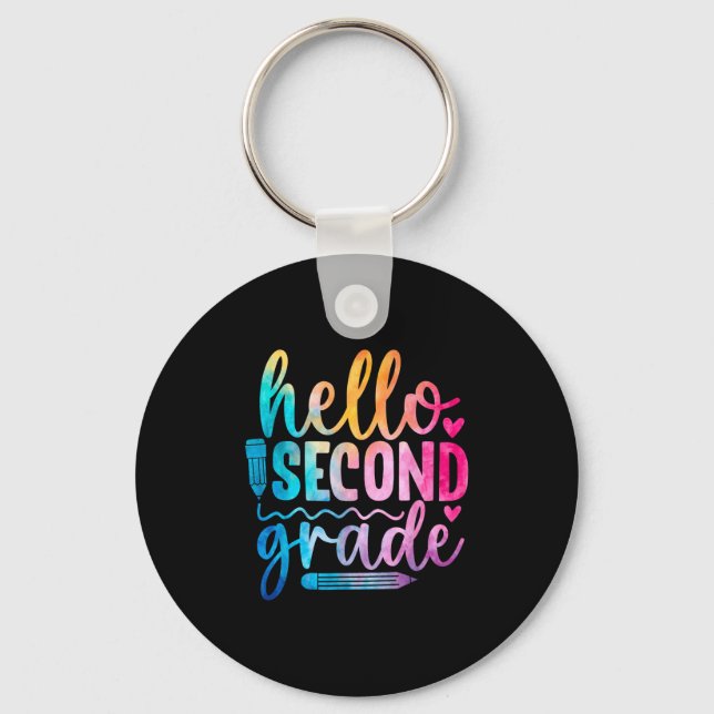 Hello Second Grade Rainbow Pencil 2nd Grade Girls  Key Ring (Front)
