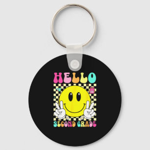 Hello second grade retro smile face back to school key ring