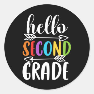 Hello Second Grade School Classic Round Sticker