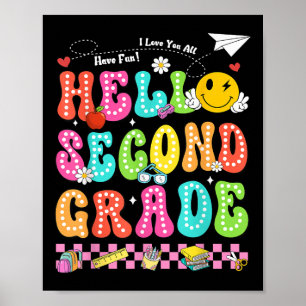 Hello Second Grade Smile Face Back To School Teach Poster