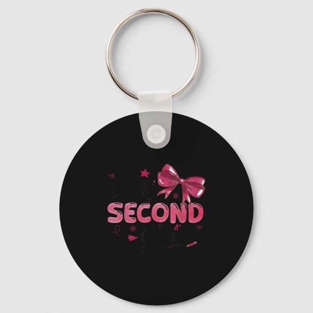 Hello Second Grade Teacher Coquette Bow Back To Sc Key Ring (Front)