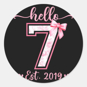 Hello seven est 2019 7th birthday girl coquette bo classic round sticker