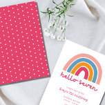 Hello Seven Rainbow Girl's 7th Birthday  Invitation<br><div class="desc">Celebrate her 7th birthday with this cute "Hello seven" rainbow design birthday party invitation. Customise with your party details.  This cute girl's 7th birthday party invitation reverses to a coordinating pink and white polka dot design on the back.</div>