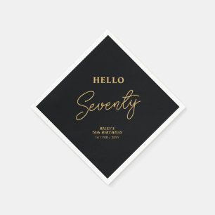 Hello Seventy Black & Gold 70th Birthday Party Napkin