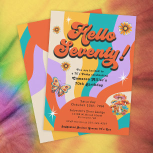 Hello Seventy Groovy 70's Birthday Party Invitation