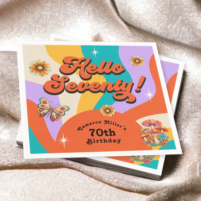 Hello Seventy Groovy 70's Birthday Party Napkin (Creator Uploaded)