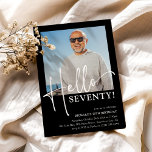 Hello SEVENTY! Minimal 70th Birthday Party Invitation<br><div class="desc">Make your loved one's 70th birthday an unforgettable celebration with our Hello SEVENTY minimal design party invitation. With just a few clicks,  you can add their photo,  customise the template to your event details,  and create a one-of-a-kind party invite that's guaranteed to impress</div>