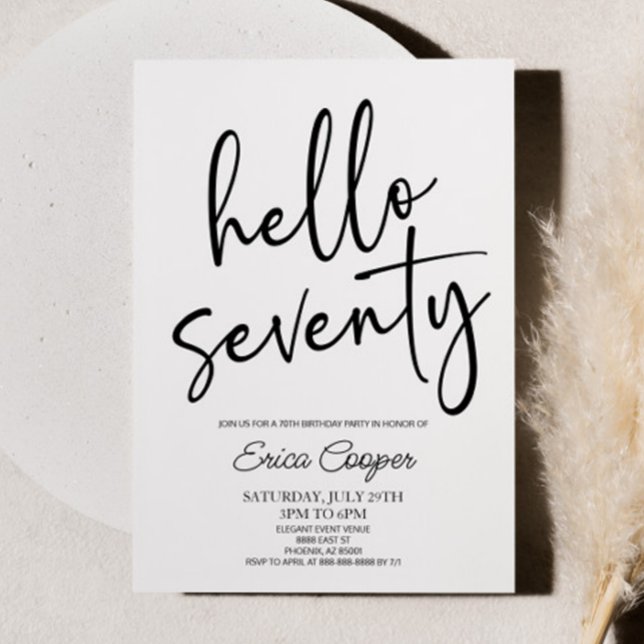 Hello Seventy Minimal Elegant 70th Birthday Party Invitation (Creator Uploaded)