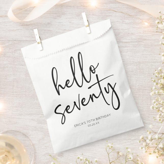 Hello Seventy Minimalist 70th Birthday Party Favour Bag (Clipped)
