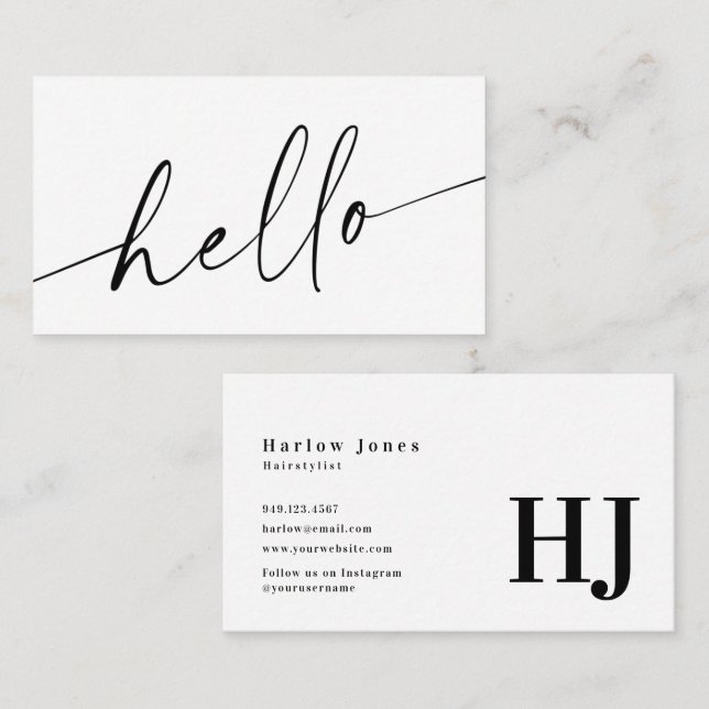 Hello Signature Minimalist Black & White Business Card (Front/Back)