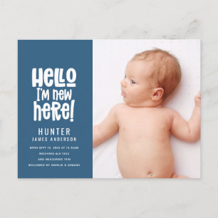 Hello, simple modern minimal photo birth holiday postcard