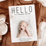 HELLO Simple Modern Photo Birth Announcement<br><div class="desc">This stylish and elegant 2-sided photo birth announcement card features four (4) photos (front & back) of your newborn baby boy or girl, custom text that can be personalised, and a text that says "HELLO" in blocky font. Customise this product by adding your newborn baby's name, pictures, birth record, and...</div>
