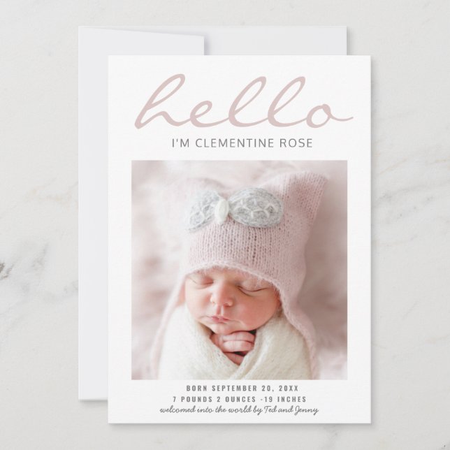 Hello Simple Modern Photo Birth Announcement (Front)