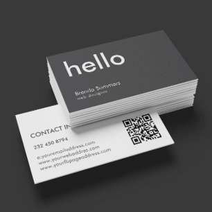 Hello Simple Modern White Grey Background Business Card