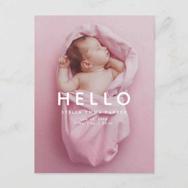 HELLO Simple Photo Overlay Birth Announcement (Front)