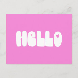 Hello Simple Retro Typography Greeting in Pink Postcard