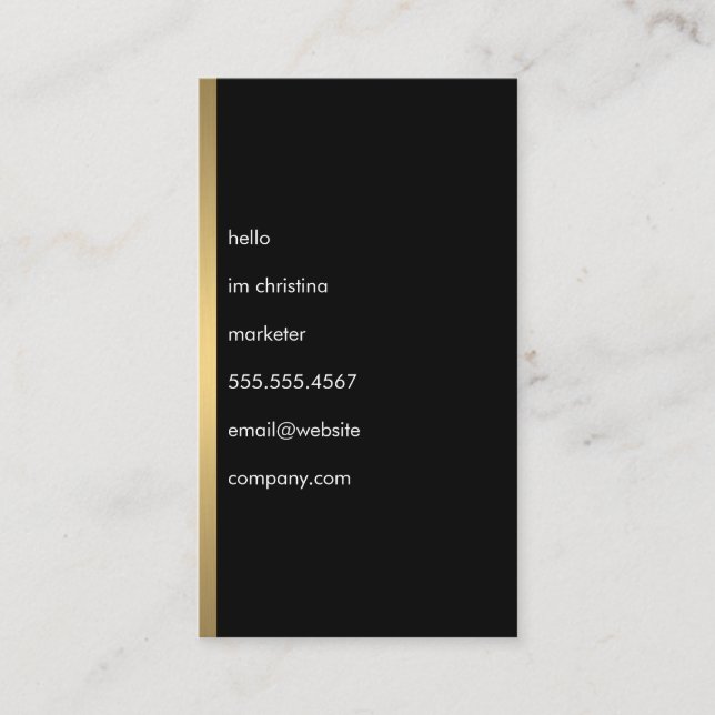 Hello Simple Text Faux Metallic Gold Trim Business Card (Front)