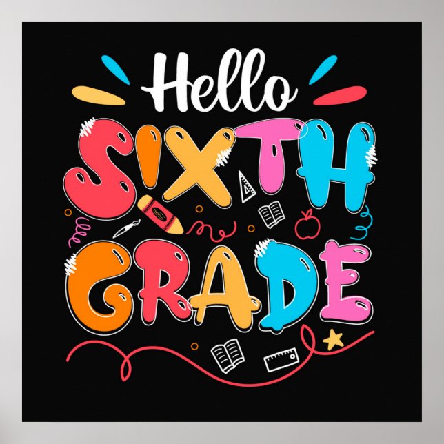 Hello Sixth Grade Doodle  Poster (Front)