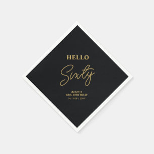 Hello Sixty Black & Gold 60th Birthday Party Napkin
