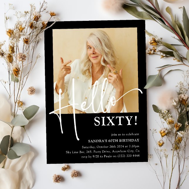 Hello SIXTY! Minimal 60th Birthday Party Invitation (Creator Uploaded)