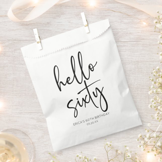 Hello Sixty Minimalist 60th Birthday Party Favour Bag (Clipped)