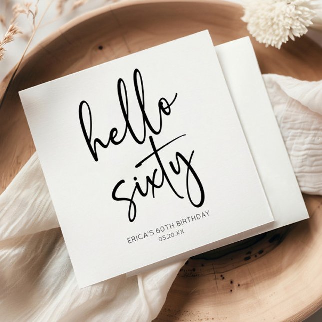Hello Sixty Minimalist 60th Birthday Party Napkin (Creator Uploaded)