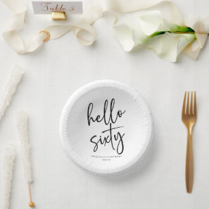 Hello Sixty Minimalist 60th Birthday Party Paper Plate