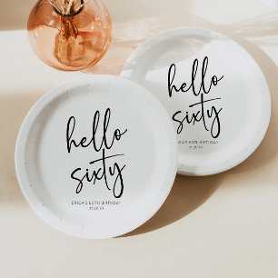 Hello Sixty Minimalist 60th Birthday Party Paper Plate