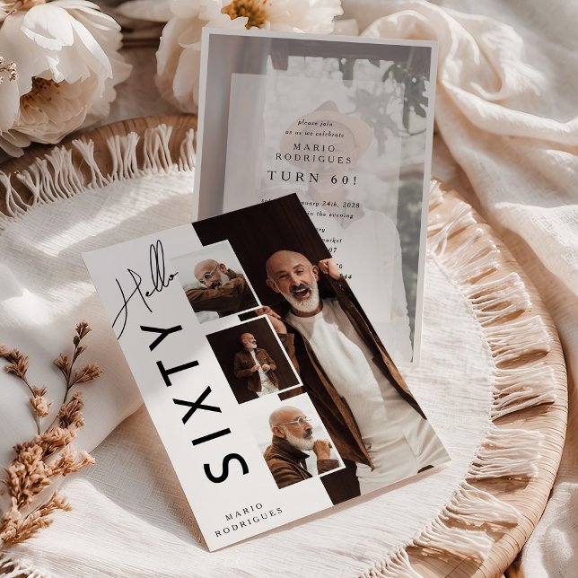 Hello SIXTY' Modern Photo Collage 60th Birthday Invitation (Creator Uploaded)