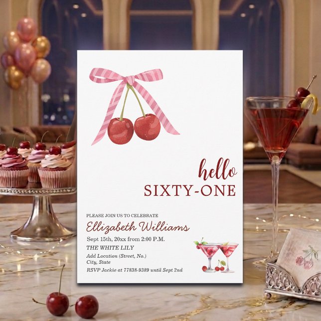 Hello Sixty One Cherry Martini Birthday Party Invitation (Creator Uploaded)