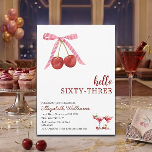 Hello Sixty Three Cherry Martini Birthday Party Invitation