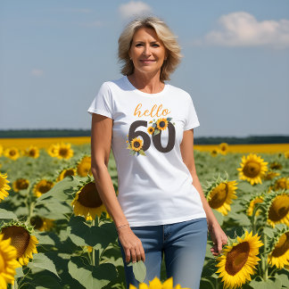Hello Sixty Women's Tee Shirt with Sunflowers