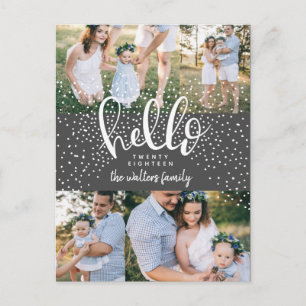 HELLO SNOW MULTI PHOTO NEW YEAR HOLIDAY POSTCARD